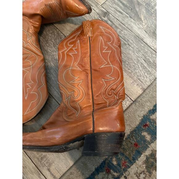 Vintage Dan Post Boots Distressed Leather Western Cowboy Brown Size 10
